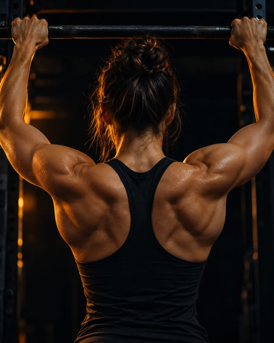 Athlete's back and shoulders during a pull-up